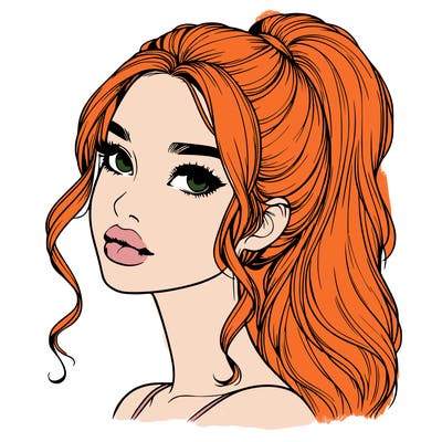 realistic girl with a ponytail on her hair and lips