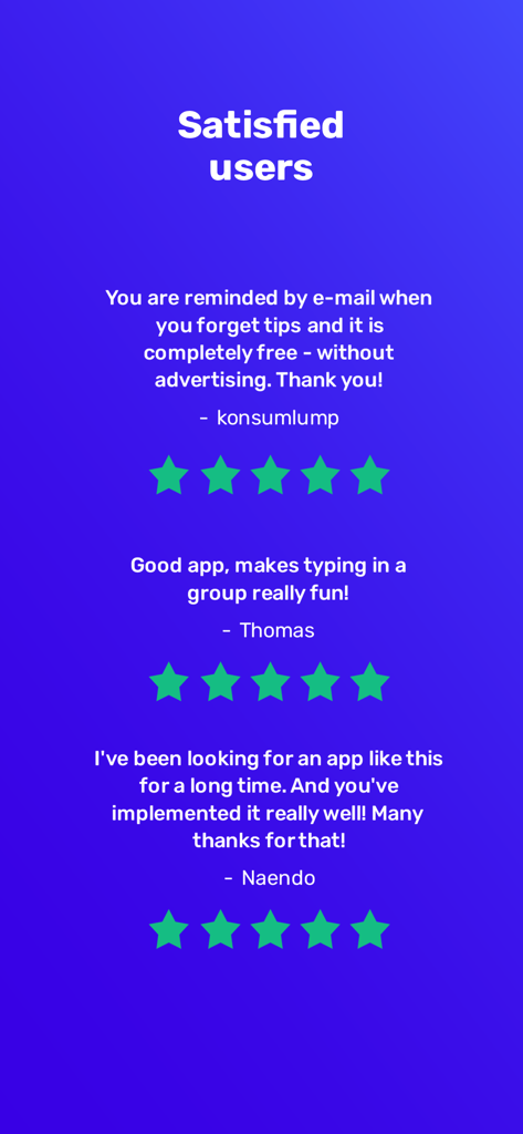 Teamtip - Your Predictor Game - Screenshot of positive user reviews and five star ratings for Teamtip predictor game.