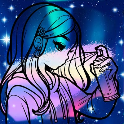 a realistic girl spray painting