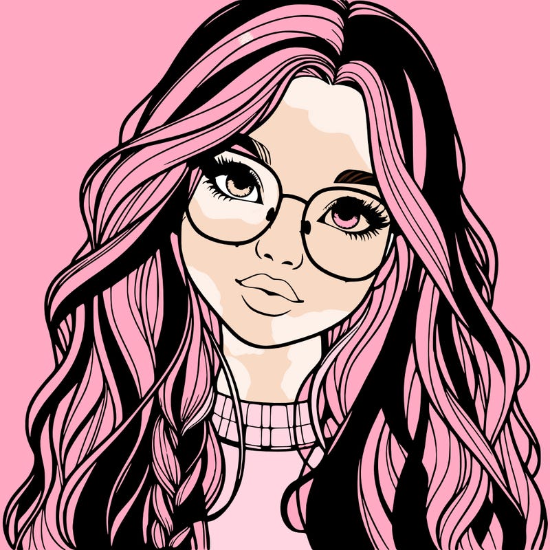 girl with long hair and freckles and glasses realistic