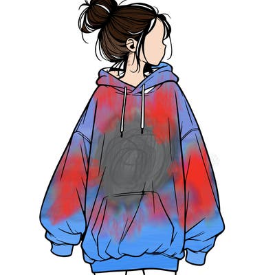 realistic girl with a oversized sweatshirt on and a bun