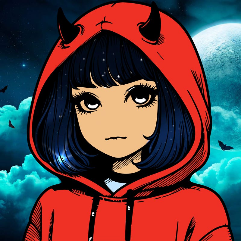 realistic girl with devil hoodie