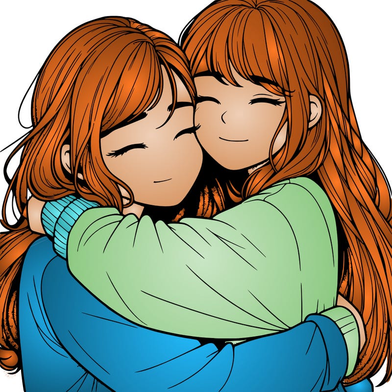 realistic two girls hugging