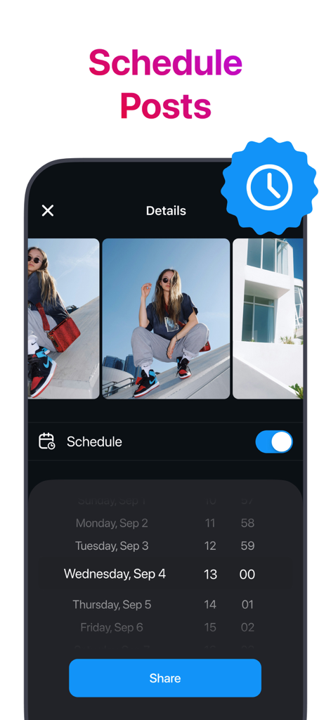 Grid Preview for Instagram - Interface para agendar postagens do Instagram com um seletor de data e hora e pré-visualização de imagem
