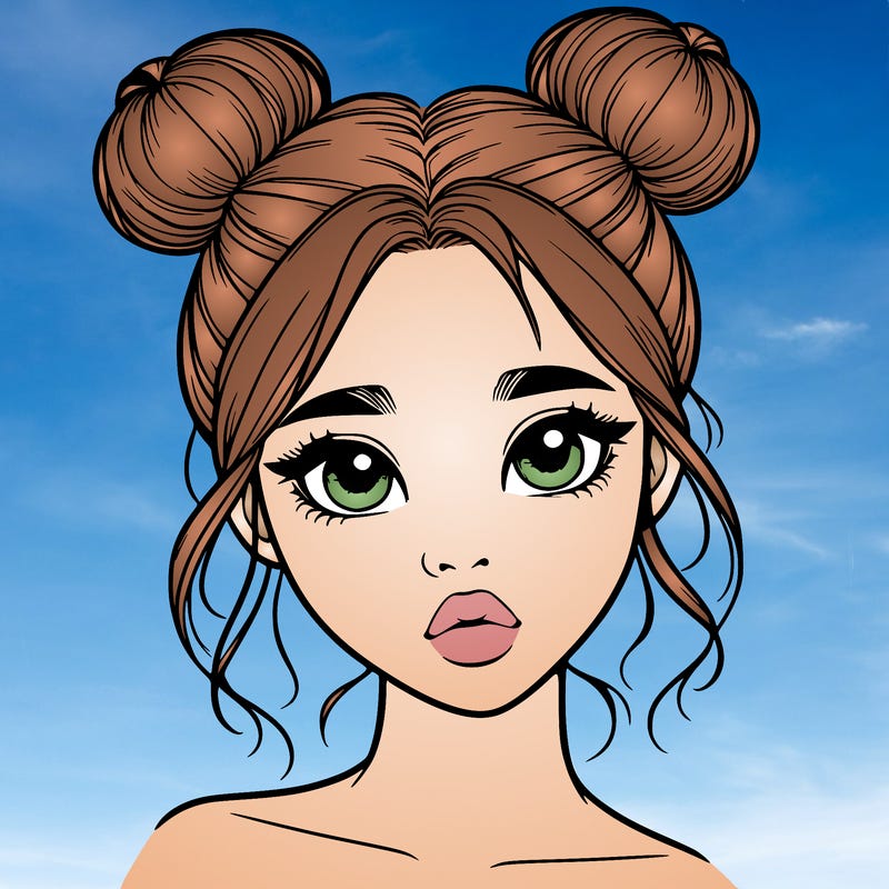realistic girl with two buns on her head