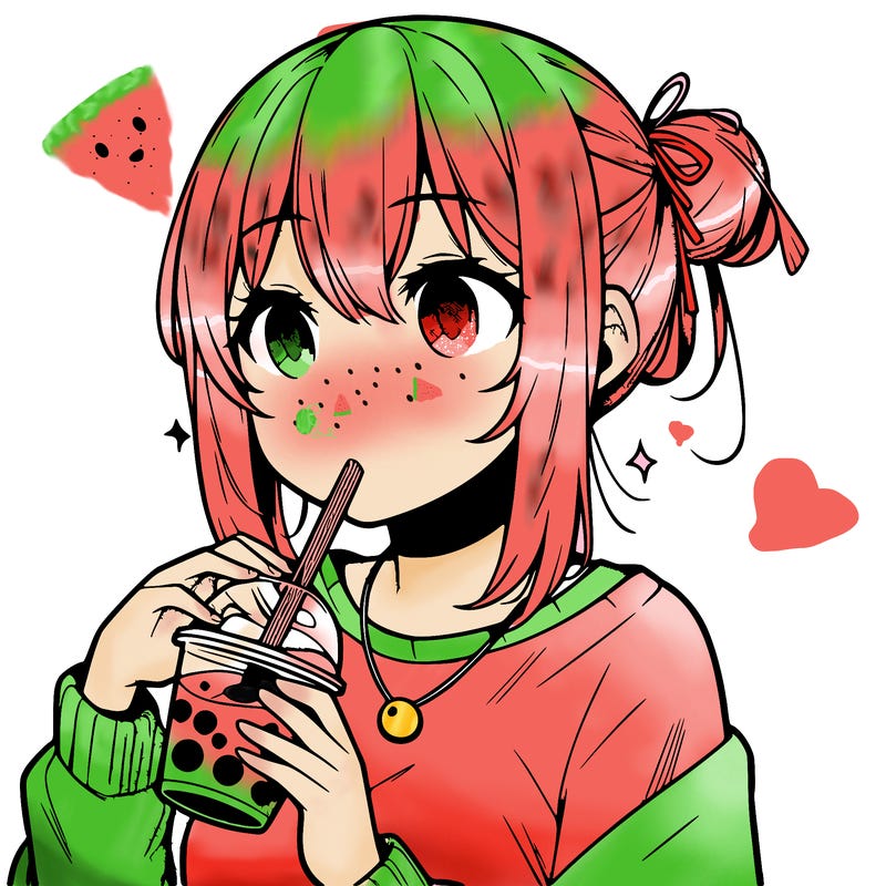 manga character drinking boba