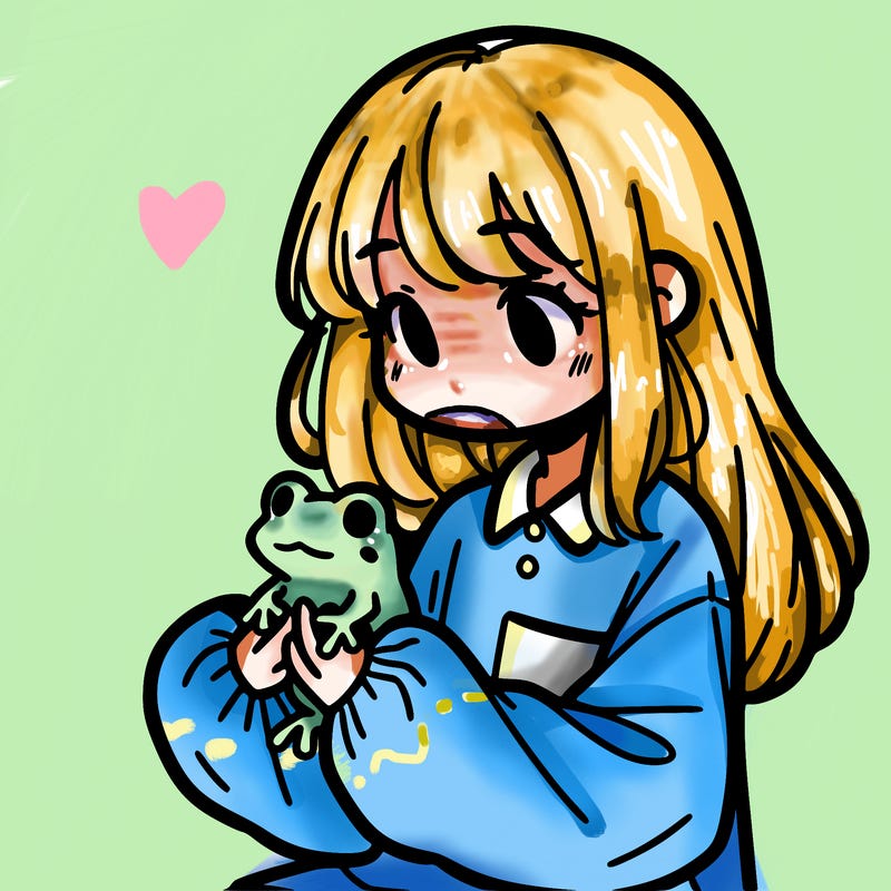 girl with long hair and a oversized shirt. and she is holding a frog