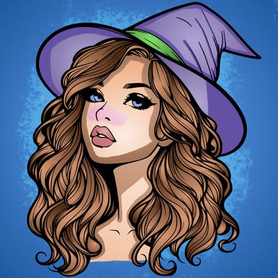 realistic witch girl with wavy hair and lips