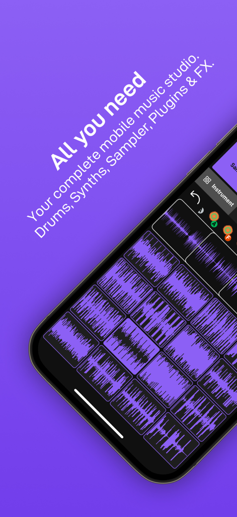 Endlesss - Multiplayer Music - Smartphone screen showing a grid of purple audio waveforms in the Endlesss app interface