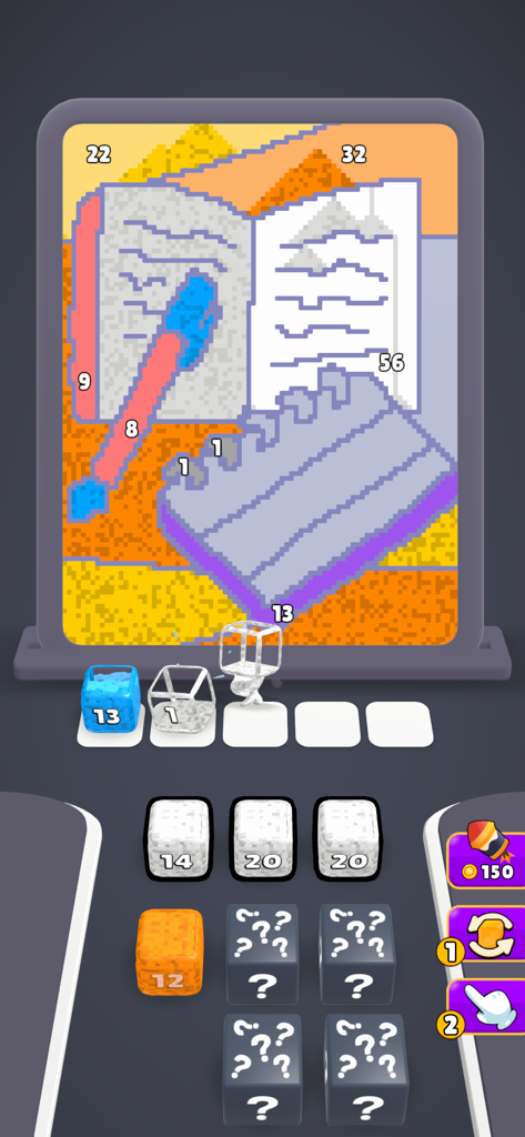 Sand Jam game level showing a pixel art notebook and colored puzzle blocks.