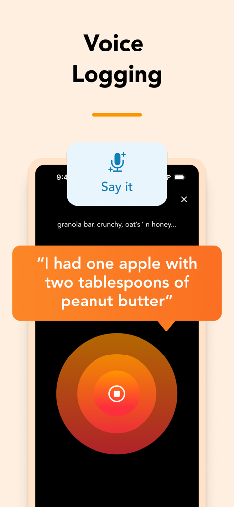 AI voice logging feature in the Lose It calorie counter app for tracking meals by speaking