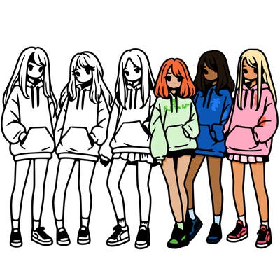 group of girls in baggy sweatshirts and shorts