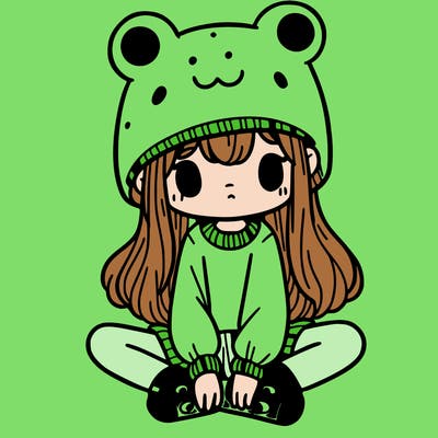 a girl wearing a frog hat and some frog socks