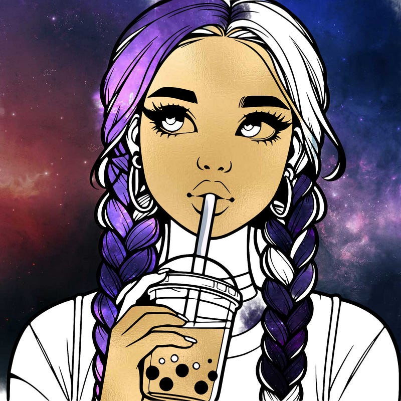 realistic girl with braided hair drinking boba