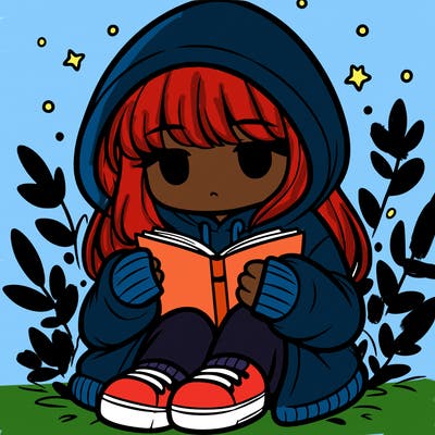 girl in oversized hoodie reading a book