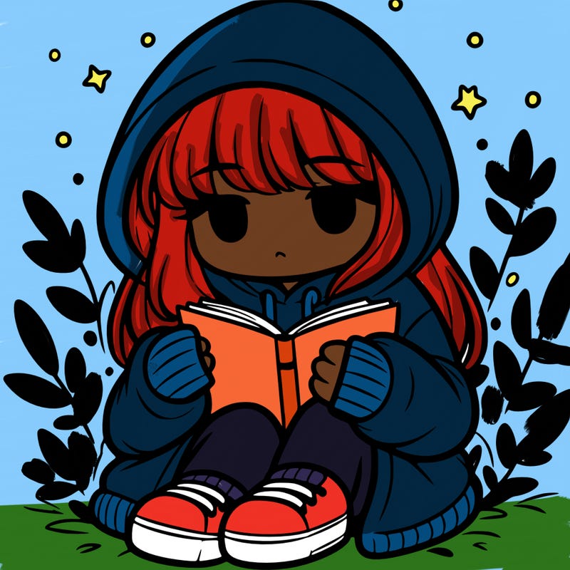 girl in oversized hoodie reading a book