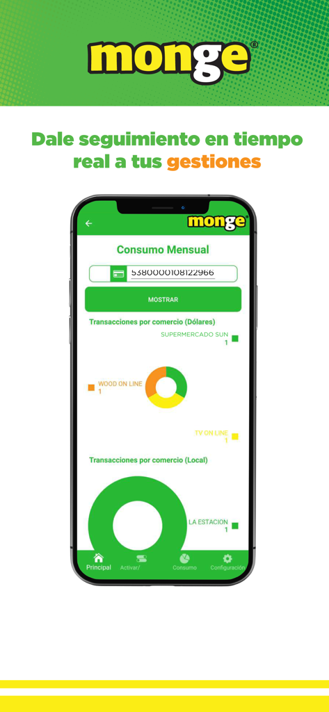 Tarjetas Monge - Panel de la aplicación Tarjetas Monge que muestra el consumo mensual con gráficos de transacciones