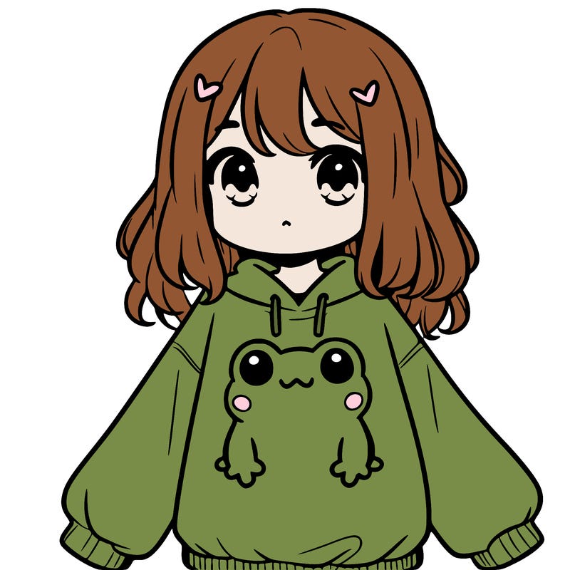 girl wearing frogging sweatshirt