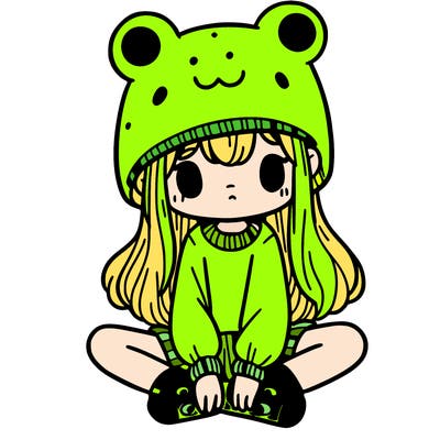 a girl wearing a frog hat and some frog socks