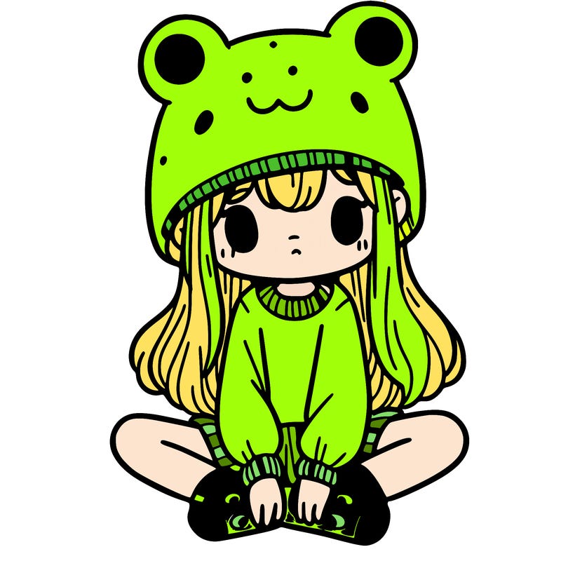 a girl wearing a frog hat and some frog socks
