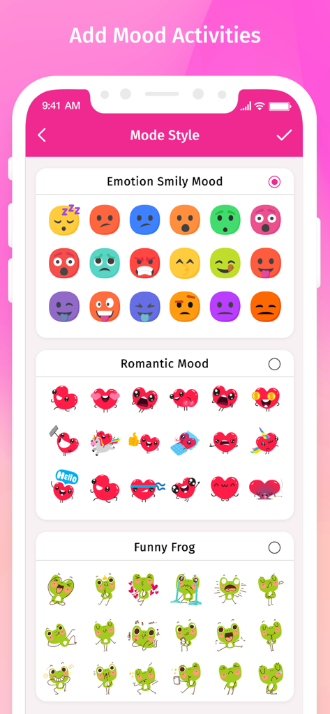 Secret Diary With Lock - Secret Diary app screen showing various mood emojis including hearts and frogs