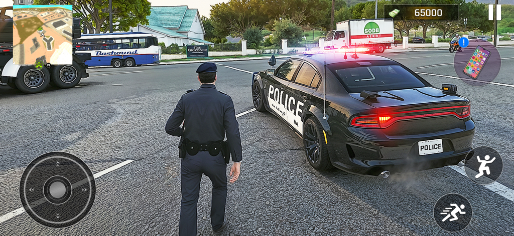 Police Car Chase City Driving - オープンワールド都市シミュレーターゲームのパトカーの隣に立つ警察官