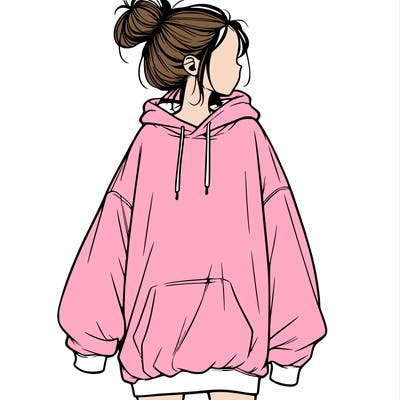 realistic girl with a oversized sweatshirt on and a bun