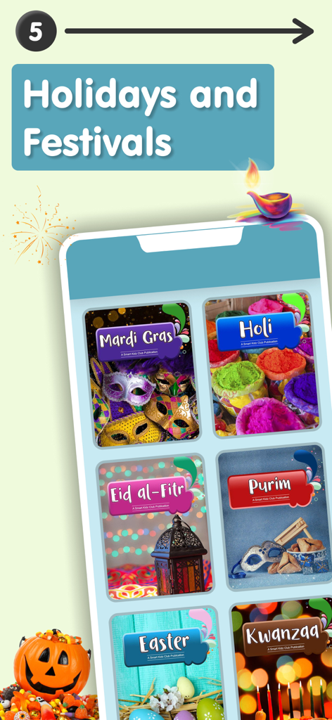 A collection of educational books for kids about cultural holidays and festivals including Holi, Eid al-Fitr, and Kwanzaa.