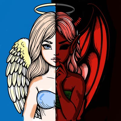 realistic angel half demon