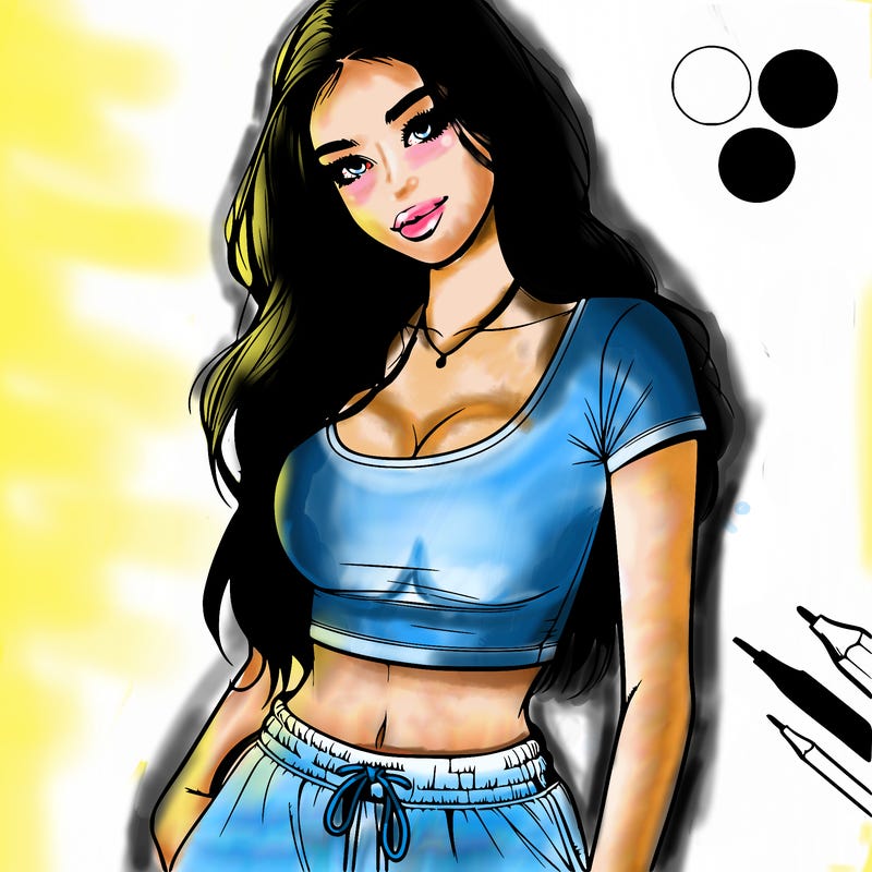 beautiful girl cropped tshirt and sweatpants realistic