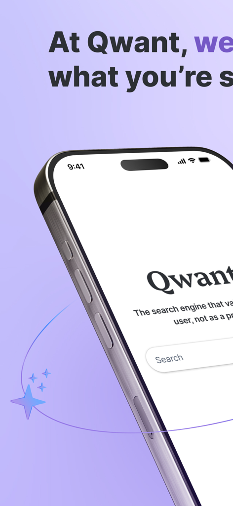 Qwant Private Search - Smartphone screen showing the Qwant private search engine homepage with its privacy-focused slogan.