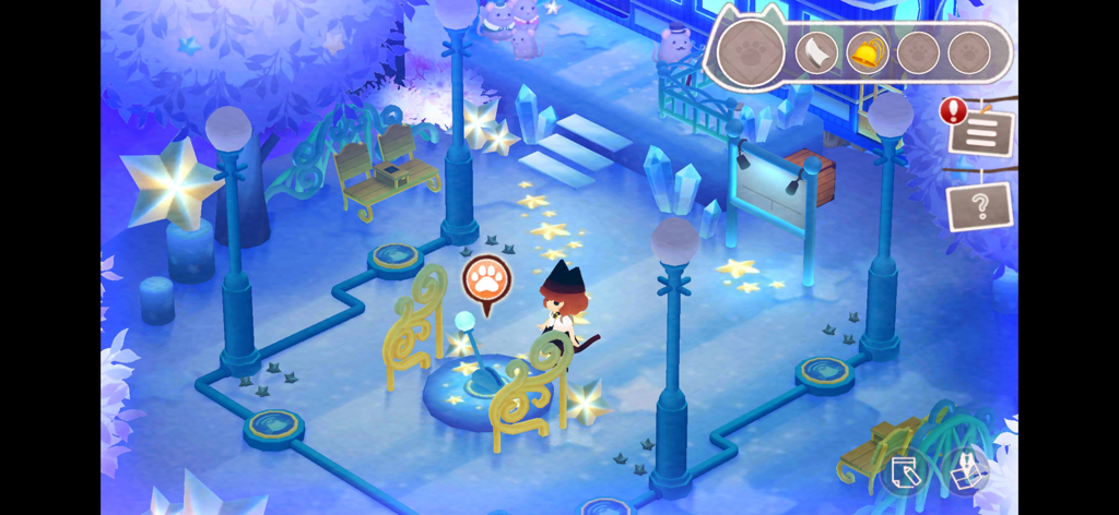 Stray Cat Doors 3: Chapter 2 - Un personaje lindo explorando una etapa de puzle mágica con temática de estrellas en Stray Cat Doors 3