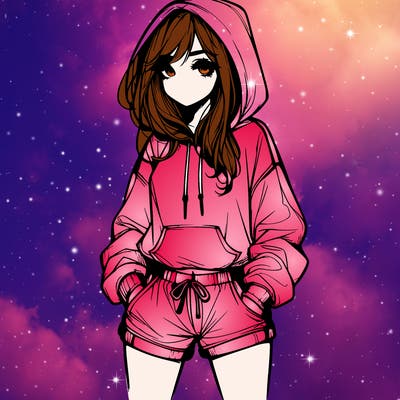realistic girl in shorts and hoodie