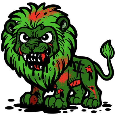 scary lion with blood on it