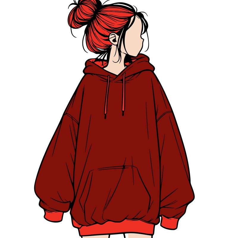 realistic girl with a oversized sweatshirt on and a bun