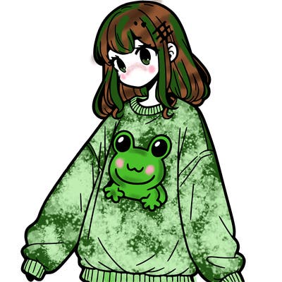 girl wearing frogging sweatshirt
