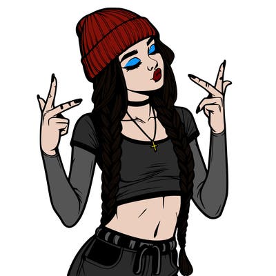 realistic teenage girl with braids and a beanie and crop top doing 🫶🏼
