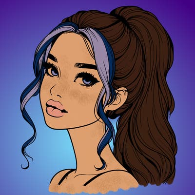 realistic girl with a ponytail on her hair and lips