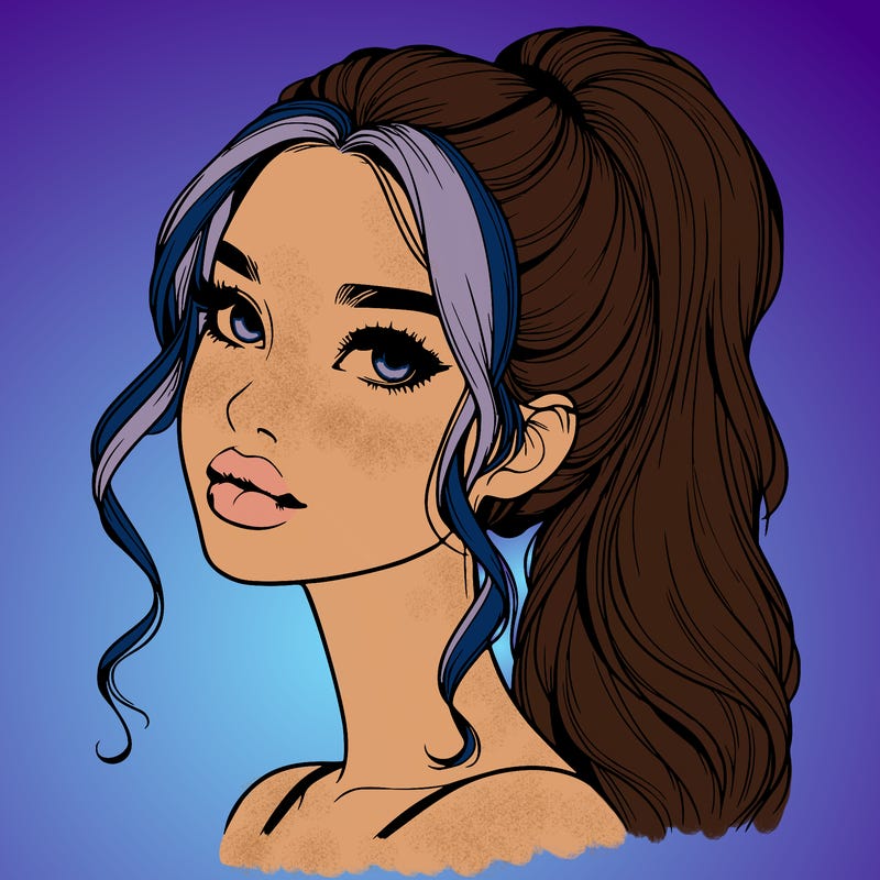 realistic girl with a ponytail on her hair and lips