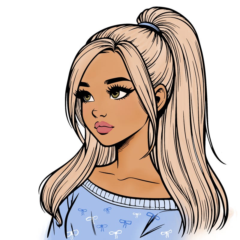 realistic girl with a high ponytail