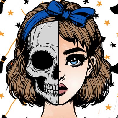 realistic girl with half skull mask