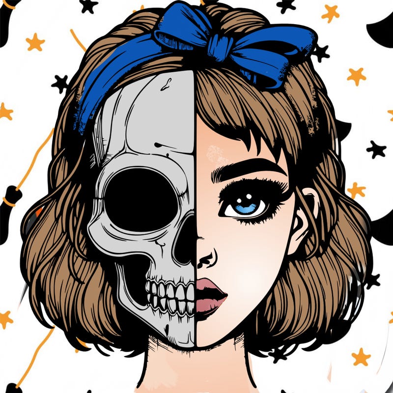 realistic girl with half skull mask