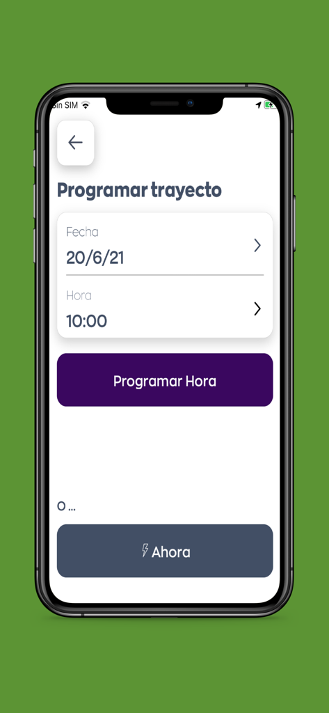 Radio Taxi Jaen - Interfaz de la aplicación Radio Taxi Jaen que muestra opciones para programar un viaje futuro o reservar un taxi inmediatamente.