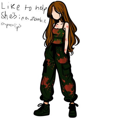 girl in baggy pants crop top and long hair