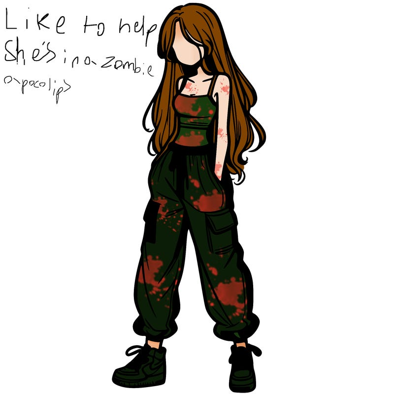 girl in baggy pants crop top and long hair