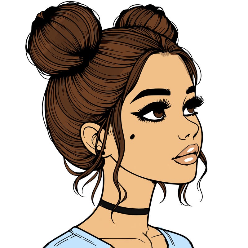 realistic girl with buns on the top of her head