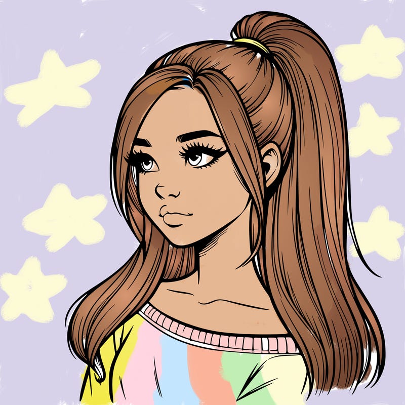 realistic girl with a high ponytail