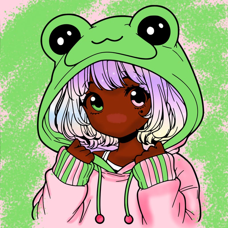 a cute teenage girl wearing a frog hoodie