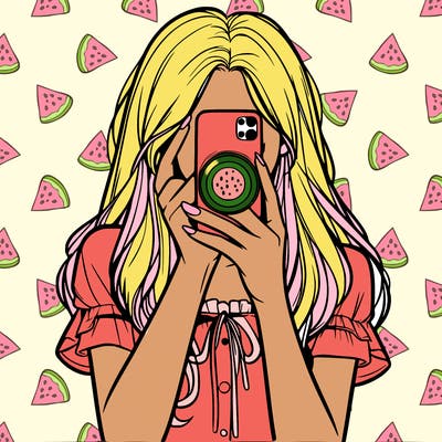 a realistic girl holding her phone taking pictures