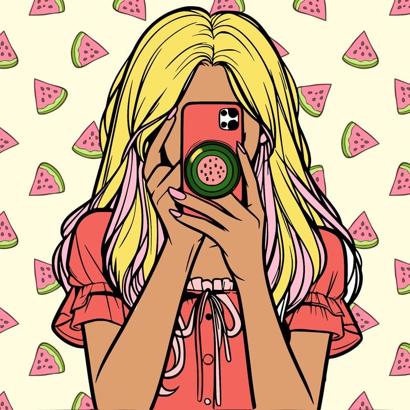 a realistic girl holding her phone taking pictures